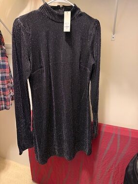 Francesca's Collections Black Shimmery Long Sleeve Dress
